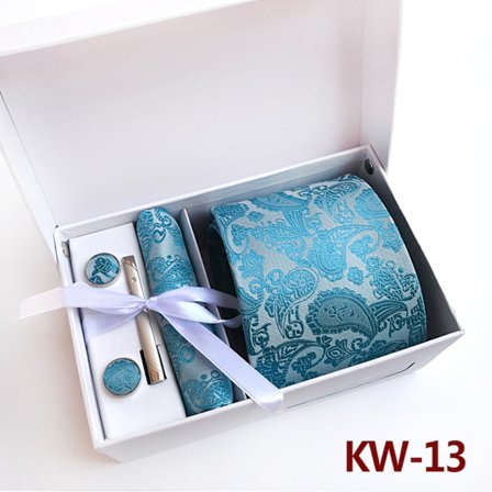 Herrsilke slips och bröstnäsduk vävd formell slips manschettknappar set enfärgade slipsar, KW13