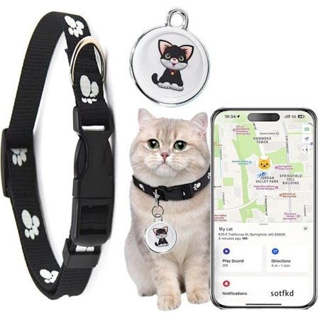 GPS Tracker til Hunde & Katte, Vandtæt Pet Tracker uden Månedligt Gebyr, Kompatibel med Android & iOS