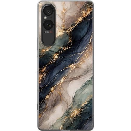 Yhteensopiva Puhelinkuori Sony Sony Xperia 5 V Ylellinen abstrakti marmoritaide mustalla, valkoisella ja kullalla elegantteine linjoineen, eksklusiivi
