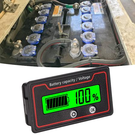 Batterimåler Lysalarm LCD-skjerm Sikker Batterikapasitet Spenningsmåler for Elektrisk Kjøretøy 12‐84VGrønt Lys