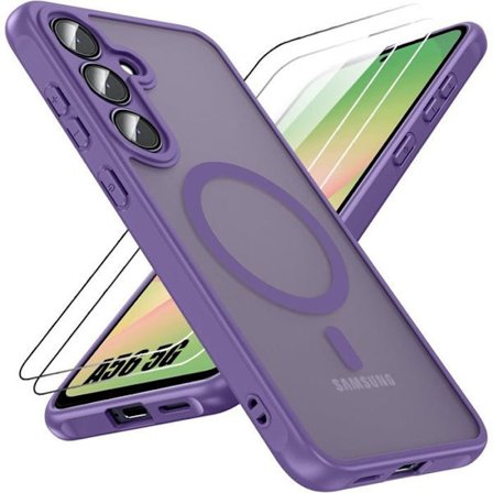 Beskyttelseshætte - BOOLING - til Samsung Galaxy A56 5G - Lilla - 2 hærdede glas - Stødabsorberende