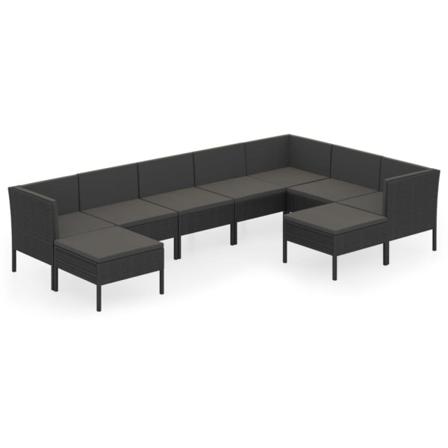 Vidaxl Loungegrupp För Trädgården Med Dynor 9 Delar Konstrotting Svart