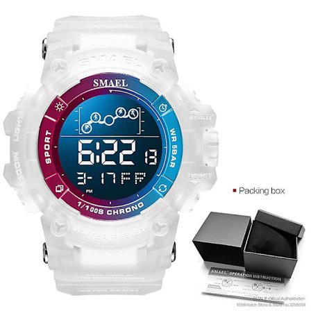 Smael Elektroniske Digitale Klokker For Menn Vanntett Unisex Militær Sportsklokke Med Auto Dato Uke LED Display Hvit 8082