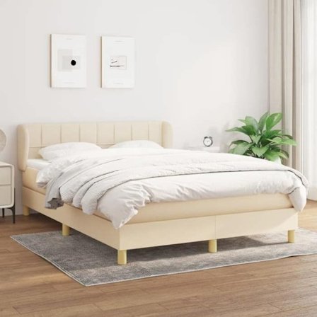 Maison Exclusive - Sengebund med lameller og madras Creme 140x190 cm Stof