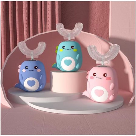 Automatisk U-formet tannbørste for barn, oppladbar automatisk U-formet elektrisk tannbørste med LED-lys, smart timer skånsom 2-6 (rosa)