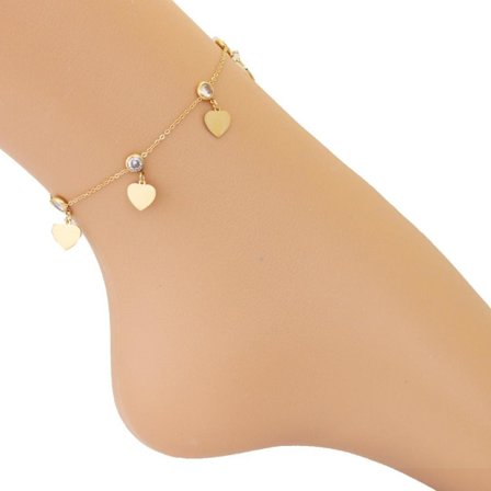 Guld Fotsmycke Fotlänk Vristlänk Fotkedja med Hjärtan i Stål