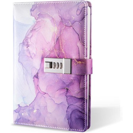 A5 Låsbar Dagbok Notatbok Med Kombinasjonslås Lilla PU Lær Omslag Journal For Skriving