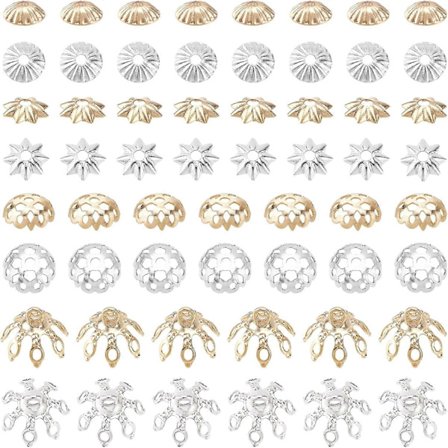 80 stk. Perlehette 8 Stiler Hul Filigran Blomsterperlehetter Gull/Sølv Perlemellomlegg for Armbånd Øredobber Halskjede Dusk Laging 4,5~10mm