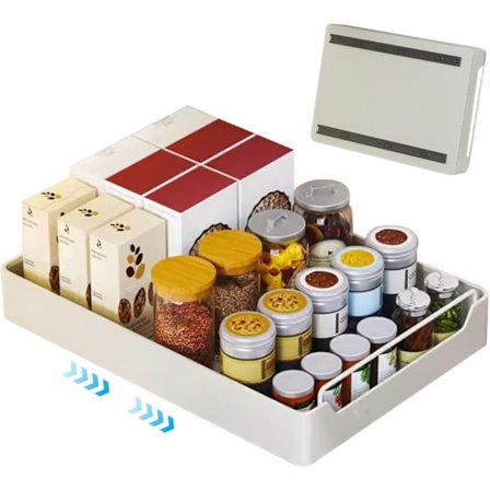 Udskydningsbare skuffer til køkkenskabe, udtrækkelig skaborganisator med selvklæbende nanofilm, 43 x 20 x 7 cm udtrækkelige skuffer til skabe, køkken,