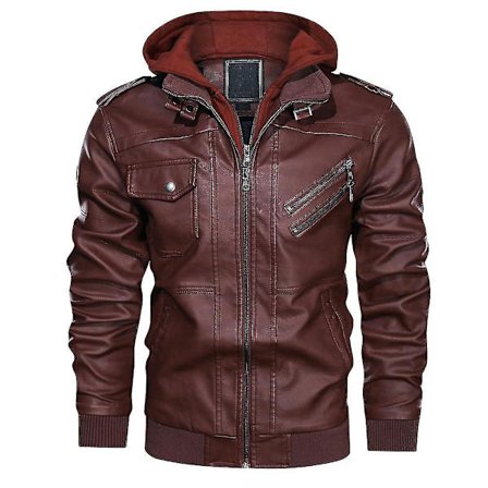Herre Yttertøy PU Skinnjakker Kåpe Glidelås Avtakbar Hatt Med Lommer For Høst