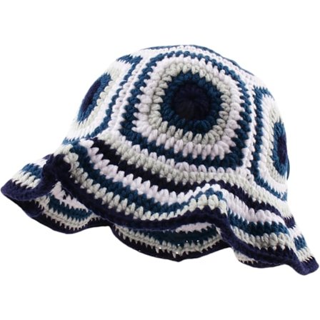 Håndlaget Strikket Blomster Bucket Hat for Kvinner - Krokje - Plaid Fiskehatt - Høst-Vår-Vinter-Sommer