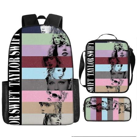 Taylor Swift Ryggsekk, Skolebagg for Barnehage og Grunnskole, Skulderbagg med Messenger Bag og Blyantveske, Gave til Swiftie-fans C