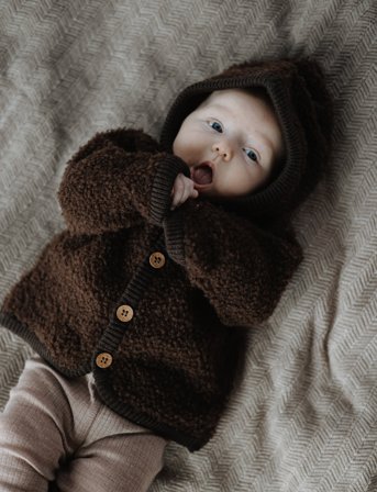 Smallstuff Cardigan Bouclé Merino Wool W. Buttons And Hoodie - Brown - 56-62