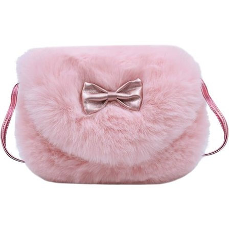 Plysj Liten Veske Prinsesse Crossbody Veske for Barn, Crossbody Veske Liten Skulderveske Mini Reiseveske for Jenter Høy Kvalitet Faux Fur (Rosa)