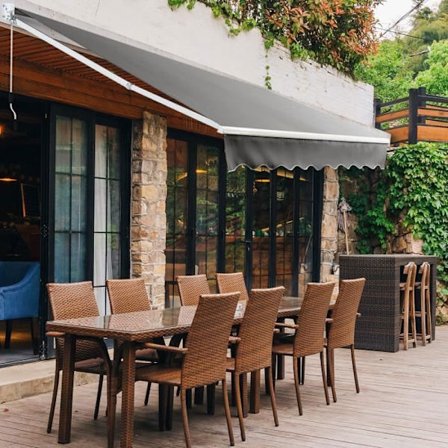 COSTWAY Manuell infällbar markis 245x200CM Justerbar vinkel 40°-100° Ingen borrning Metall och tyg för fönster/balkong/trädgård Grå