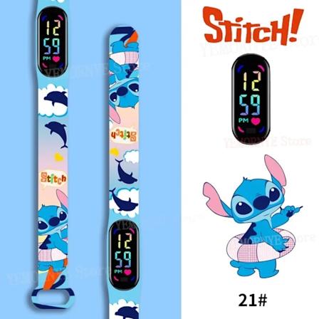 Disney Stitch Digital Barnklockor Animefigurer LED Touch Luminous Barnklocka Sport Armband Vattentät Digital Klocka Födelsedagsleksak Dark Brown