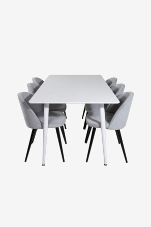 Venture Home - Spisegruppe Polar med 6 spisebordsstole Velvet - Hvid - Spisebordssæt 6 personer - Fra Homeroom