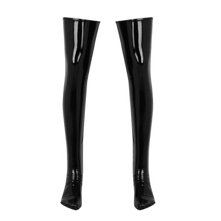 Antiskrid blød PVC læder lårhøje fodformede herre latex lange sokker(Sort M)
