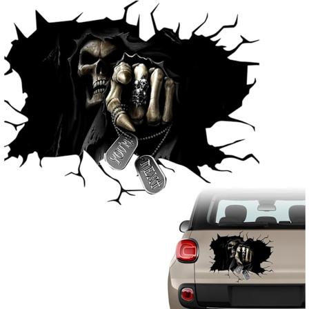 (Svart) 1 st Bilstickers, 15,74 tum Halloween Tema 3D Skalle Dekal, Skräck Dödsängel Spöke Bilfönster Rolig Klistermärke, Su
