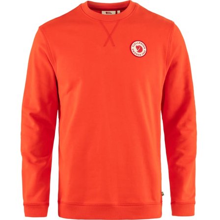 Fjällräven Herr's 1960 Logo Badge Sweater in Flame Orange | Size: Small, Eko bomull