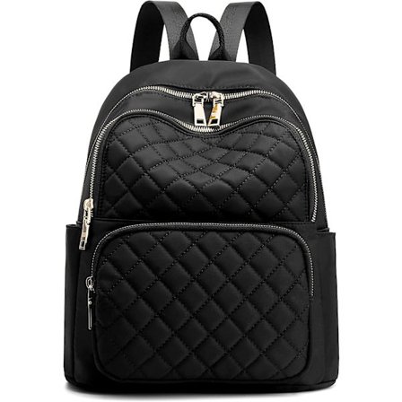 Rygsæk til kvinder, nylon rejserygsæk taske sort skuldertaske lille casual daypack til piger (sort quiltet)