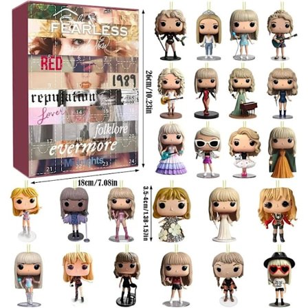 Taylor Swifts musikk og stil-inspirerte juleoverraskelse Akryl Adventskalender Sett - 24 dagers overraskelsesgaveeske for fans og barn