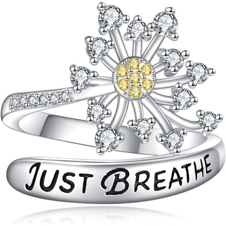 Ringar för kvinnor 925 Sterlingsilver Just Breathe Hope Ringar Maskros Öppna Justerbara Tumringar Inspirerande Uppmuntrande Smyckesgåvor för Kvinnor