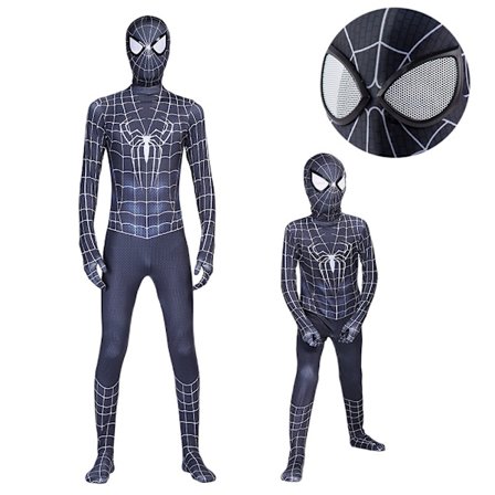 Kid Spiderman Superhelt Cosplay Costume Jumpsuit Fin kjole svart 7-9 år / 122-134