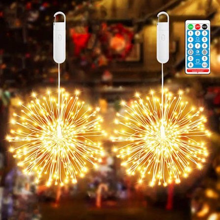 ROSNEK Sæt med 2 Genopladelige Lysguirlander til Nytårslys med Fjernbetjening Timer, Udendørs Dekoration