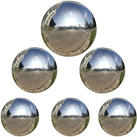 6 stk. Gazing Ball 2,36/3,15/3,93 tommer, Sømløs Sølv Rustfrit Stål Poleret Reflekterende Glat Spejl Have Kugle Globus, Fotografi Rekvisitter, 