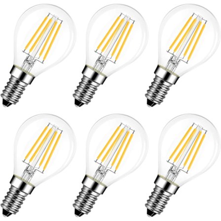 Edison glødetråds LED-pærer, 4W, E14, G45 skruefatning, pakke med 6, ikke-dæmpbare, 470 lumen, varmt hvidt lys 3000K