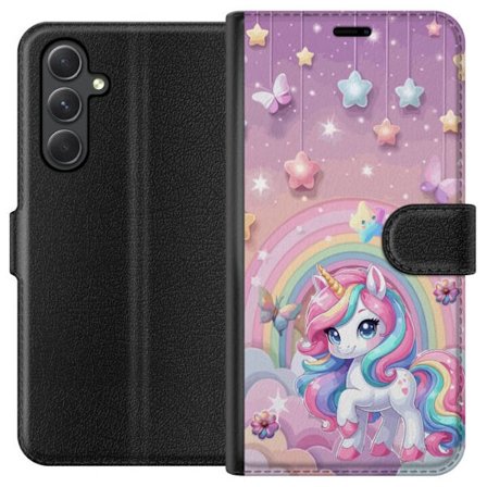 Kompatibel Tegnebogsetui til Samsung Galaxy A35 Magisk enhjørning med regnbue manke, stjerner og sommerfugle mod en pastelfarvet himmel med skyer