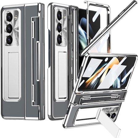 Til Samsung Galaxy Z Fold 6 Klar Case med S Pen Holder & Flad Hængselbeskytter & Støttefod, Slank PC All-Inclusive Stødsikker Case