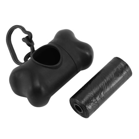 Benformad dispenser för husdjursavfall/bajspåsar + 15 påsar med ringkrok för transport (svart)