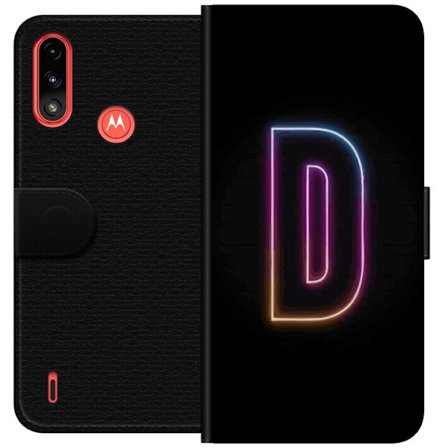 Kompatibelt Lommeboketui til Motorola Motorola Moto E7 Power Minimalistisk neonbokstav D i fargeskiftende lys mot svart bakgrunn i moderne digital des