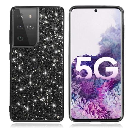 Glitter Samsung Galaxy S21 Ultra Etui - Sort Black