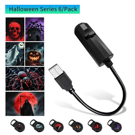 LED Halloween Månlampa USB Projektor Nattlampa Julhelg Ornament för Tak Vägg Atmosfär Stämningsljus Justerbar (FMY) 6 Filmer Halloween