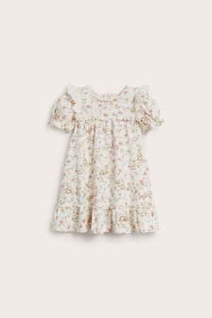 Newbie | Volangklänning med blommor | Offwhite