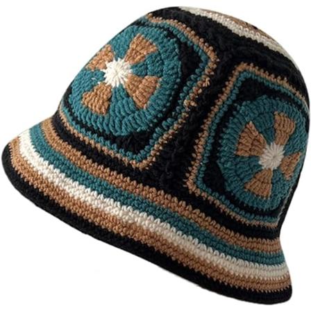Naisten Moniväriset Virkatut Bucket-Hatit Taitettavat Neulotuotteet Kalastajahattu DXGHC