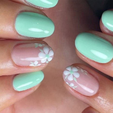 24 st Blommor Falska Naglar Mandel Press på Naglar Falska Nagelspetsar Konstgjorda Naglar