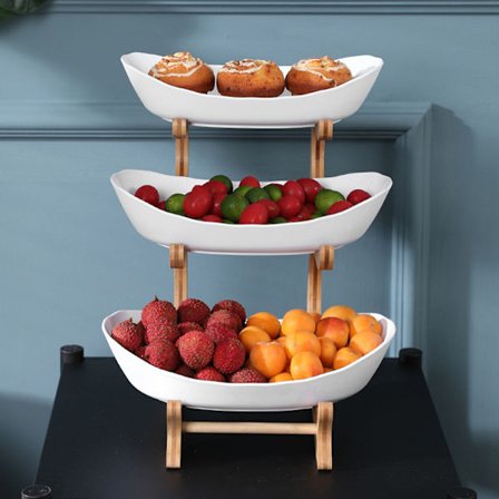 1/2/3 våningar Frukttallrik med trähållare Snacks Godis Serveringsfat Skål Kök Organizer Fest Mat Serveringsbricka Plast