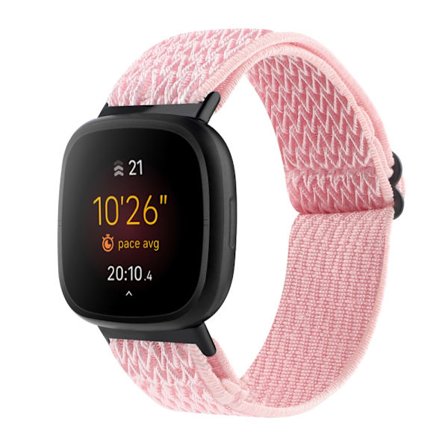 Fitbit Versa 3/Sense -punottu nylonranneke, vaaleanpunainen