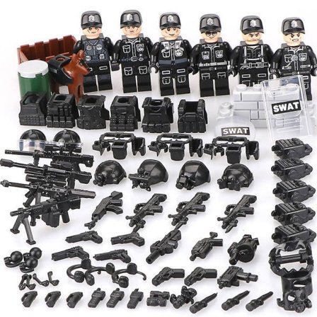 6 stk Swat Politi Salon Byggeklosser Med Våpen, Skuddsikre Vester, Politihundutstyr, Minifigurer, Barns Montering Leker
