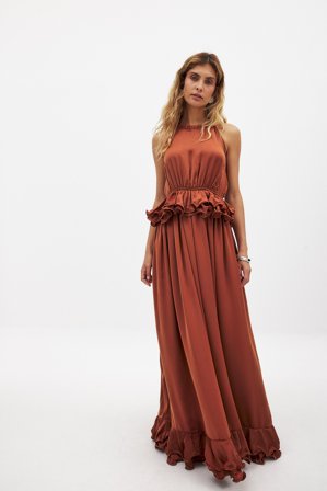 NA-KD Maxiklänning med halterneck och volang i midjan - Halterneck-klänning - Orange - EU 44
