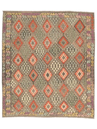 Handgewebt Kelim Afghan Old Stil Teppich 260X298 Braun/Orange