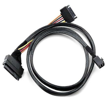 Inbyggd 12G mini SAS HD till U.2 / SFF-8643 till SFF-8639 kabel 0.5m med 15-pin SATA strömförsörjning, lämplig för U.2 SSD