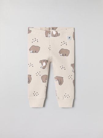 Polarn O. Pyret - Ribbed trousers with bear print - 68 - Childrenswear - beige
