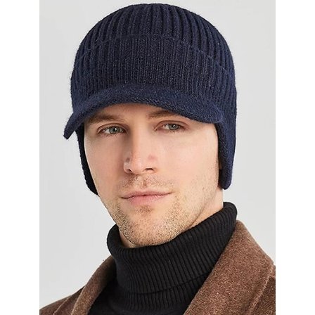 Varm ørebeskyttelse strikket hue udendørs cykling vindtæt tynd med skygge spids kasket plys vinterhatte(sort)