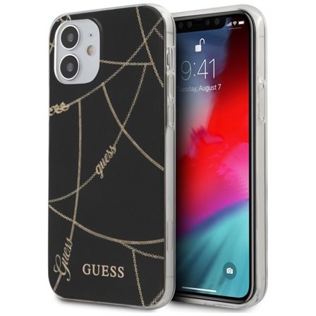 Guess GUHCP12SPCUCHBK iPhone 12 mini 5.4" Gold Chain kovakotelo - Musta/Cultaketuukotelo