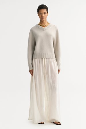 Soft Goat - Chunky v-neck - Women cashmere sweater - S - Chalk